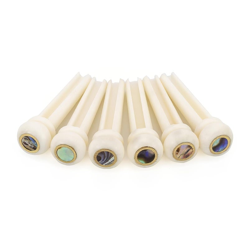 JIUWU 6 PCS Bone Guitar Bridge Pins for Acoustic Guitar, Hard White Guitar Bridge Pins Replacement Parts with Abalone Dot for Acoustic Guitar Bridge Pins - Image 1